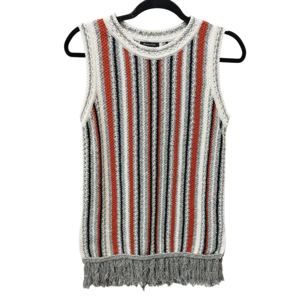 Vintage Massimo Dutti Womens Striped Knit Fringe Top XS Indie Boho Hippie Grunge